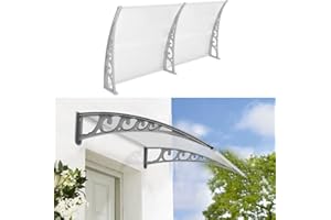 YIMING Auvent de Porte d'entrée, Longueur 200 cm (78,74''), Marquise de Porte et Fenêtres, Auvent de fenêtre en Polycarbonat, UV Protection, Pluie et Neige Protection (Gris-Blanc, 98×200×25 cm)