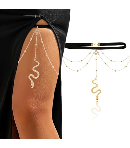 Prosy Étincelle Couches Serpent Jambe Chaîne Corps Chaînes Cuisse Chaîne Partie Bikini Bijoux Accessoires Réglable pour Femmes et Filles (Or