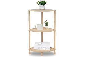 TOONGEEN Corner Shelf Unit Natural Wooden, 3 Tier Small Corner Standing Storage Shelving Rack Unit for Living Room, Hallway, Kitchen & Bathroom, 31.5x31.5x70.5cm