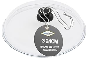 MaxxGoods Simax Tapa de cristal de 24 cm de diámetro con botón y apta para horno, válvula de purga automática, resistente al calor hasta 260 °C, tapa de cristal para ollas, asadores y sartenes, tapa