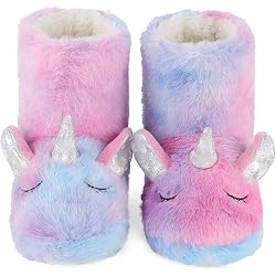 Dream Bridge Chaussons Licorne Multicolore Pour Filles – Bottes Peluche Douces Et Chaudes, Idéales Pour L'Hiver