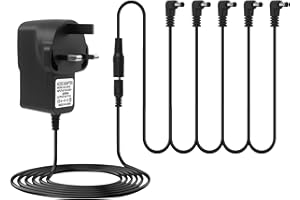 TIANXUAN DC 9V Guitar Pedal Power Supply Adapter(1A) with 5 Way Daisy Chain Cables for Behringer JOYO Donner BOSS Sonicake MXR TC Electroneic Zoom Bass Effects Guitar Pedals Board Tip Negative 2.0m Cable