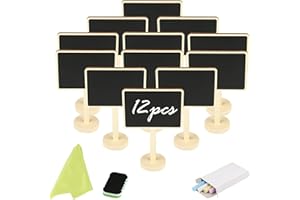 LANMOK 12 Pezzi Mini Lavagna Legno Lavagnette Promemoria Etichette Piante Legno per Decorazione Matrimonio Tavolo Segnatavolo Articoli per Feste, Numeri di Tavolo Etichette del Prezzo