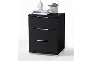 STELLA TRADING Uniwersalny stolik nocny w kolorze czarnym – nowoczesna szafka nocna z trzema szufladami do łóżka kontynentalnego – 46 x 61 x 42 cm (szer. x wys. x gł.)