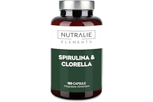 Spirulina e Clorella 1800mg - Energia - Biodisponibile e Vegano - 180 Capsule di Alghe Spirulina e Clorella Vegana - 180 Capsule Nutralie