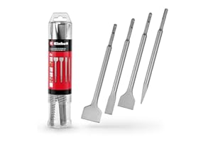 EINHELL ACCESSORIES Original Einhell Set de 4 burins SDS Plus, 250 mm (burin pointu, burin plat 20 mm, burin de bêche 40 mm, burin à carrelage 50 mm, acier 40Cr durable pour les travaux de démolition et de rénovation)