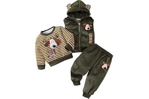 LUVCES Småbarn, fleeceoutfit för pojkar och flickor, höst, söt björnbroderi, fleece, sweatshirt + huvtröja, väst + joggingbyx