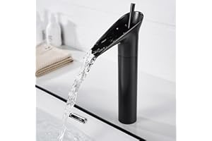 kisimixer Grifo Lavabo alto Negro, Retro Estilo Cascada Baño Mate, Latón Bidet Monomando, Agua Fria y Caliente Disponible, G 3/8