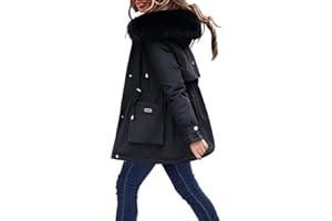 L9WEI Manteau à capuche, épais, chaud, confortable, avec fermeture éclair, mi-long, pour femmes, transition, hiver, sorties de vacances, extérieur