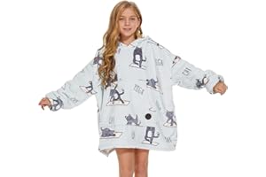 THREE POODLE Sweat à Capuche Femme, Couverture à Capuche Surdimensionnée, Pull Plaid Polaire Sweatshirt à Capuche Ultra Douce et Chaude,Pull Couverture pour Femme, Cadeau