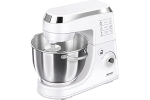 MPM MMR-12 Pâtissier, Mélangeur à Pâte Professionnel, Robot de Cuisine Orbital, Multifonction, Contrôle de la Vitesse, 2 Bols de 4,2 litres, 1000W, Blanc, Métal, 4.2 liters