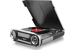 Lauson 01TT16 Tocadiscos Diseño Vintage Coche de Colección con 2 Altavoces Estéreo Integrado de 3 W | Tocadisco Vinilo con Radio FM, Función Bluetooth, USB, AUX | 3 Velocidades (33, 45, 78) (Negro)