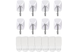 JELLYSUB 8 Hooks+12 Strips, White, Small Wire Toggle Hooks Value Pack, Organize Damage-Free Utility Hooks, Hanging Hooks Heavy Duty with Adhesive Strips, No Tools Wall Hooks for Hanging, Without Nails