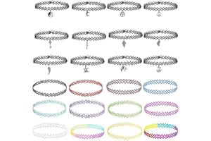 PLABBDPL 24Pcs Choker Necklaces, Lace Choker Set Stretch Elastic Necklace Multi-Color Gothic Choker Chain Necklace, Chokers Gothic Necklace Tattoo Choker Chain Choker Necklace for Girls Lady and Women