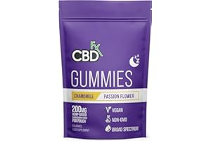 CBDfx 200mg CBD High Strength Sleep Gummies 10mg Chamomile / 10mg Passionflower / 10mg Lemon Balm /25mg CBD per Gummy + Magnesium (8 Gummies per Pouch)