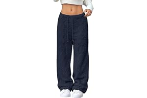Allegorly Pantalon Jogging Polaire Femme Pantalon Peluche Femme Moelleux Baggy Long Thermique d'hiver Taille élastique Douce Chaud Amples Repos Bas De Pyjama