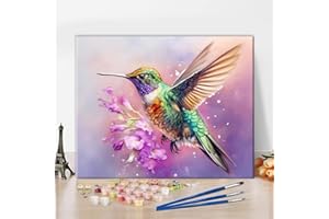 TISHIRON Paint by Numbers for Adults with Brushes Hummingbirds DIY Oil Hand Painting Acrylic Pigment Flowers Adults Paint by Number Kits Art Crafts 16"x20"(Frameless)