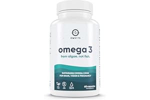 Omvits Vegan Omega 3 DHA from Algae Oil 1000mg - 60 Softgel Capsules with Vitamin E - Sustainable Algal Alternative to Fish Oil - Vegetarian Essential Fatty Acids - Supports Heart, Brain & Eyes
