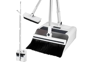KTCINA 3 in 1 - Set di scopa e paletta per polvere, manico lungo 124 cm, paletta per spazzola, manico lungo verticale rotante a 180 gradi, con spazzola per la pulizia del pavimento, set e spazzola per la