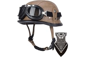 DIRERTYS Deutsche Leder Motorrad Halbhelme Retro Halbschalenhelm JetHelm mit Visier Schnellverschluss Schnalle für Cruiser Chopper Biker Moped DOT/ECE-Zulassung