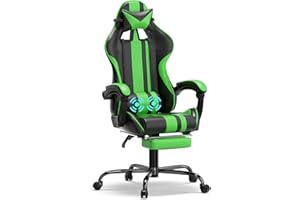 Soontrans Sedia da Gaming Massaggiante, Ergonomico Sedia Gaming con Supporto Lumbare Massaggio Vibratorio & Poggiapiedi & Poggiatesta, Poltrona da Gaming per Youtube Livestreaming Xbox (Verde)