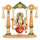 GCT Goddess Maa Durga Sherawali MATA Idol on Jhula Metal Statue for Car Dashboard | Mandir Pooja Murti | Temple Puja | Home Decor | Office Showpiece (Multicolor)