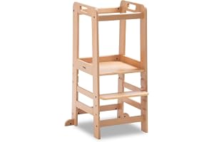Hauck inlärningstorn Learn N Explore, FSC®-certifierat bokträ, justerbar höjd, stabil robust, Montessori inlärningstorn från 1 år för köksbord badrum (naturlig)