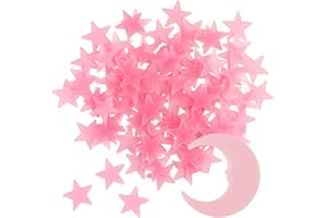 ZYWQ 100 Stars and 1 Moon Glow in The Dark Luminous Fluorescent 3D Plastic Glow Stars Moon for Ceiling, Glowing Wall Stickers Create a Realistic Starry Sky, Room Decorations (Pink)