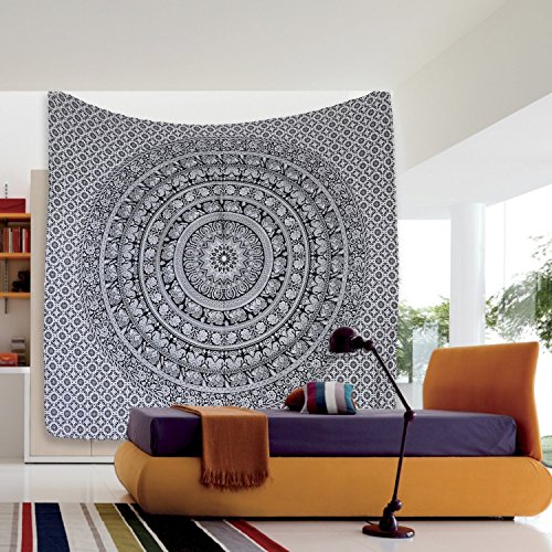 RASTOGI Kunsthandwerk Indian Elephant Mandala Tapisserie Hippie, Gobelin, Wandteppich, indisches schwarz & weiß Wandteppich, Bohemian Wohnheim Dekor Mandala Gobelin - 5
