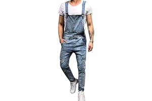 GUOCU Jeans Strappati per Uomo Slim Fit Salopette in Bretelles Pantaloni Tuta in Denim Salopette da Casual Lavoro