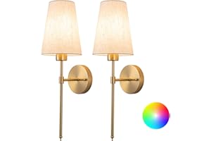 AIEHNID Wall Lights Battery Operated Wall Sconces Set Of 2，Indoor not Hardwired Fabric Shade Fixtures,Rechargeable Wireless Wall Sconces With Dimmable Remote Control,for Bedroom,Farmhouse ( Color : Gold )