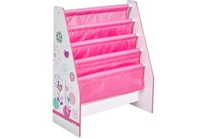 HELLOHOME Worlds Apart 470FLW Portalibri a Tasche Verticale MDF / Tessuto, Bianco / Rosa