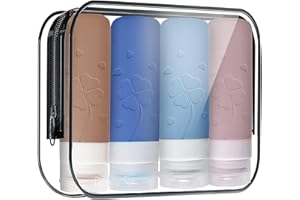 SUNNIFLY 4 Flacon Voyage, Voyage Accessoires, Conteneurs de Voyage avec étiquettes en Silicone de 90ml pour Recharger les Flacons de Voyage pour Shampoing, gel Douche etc.