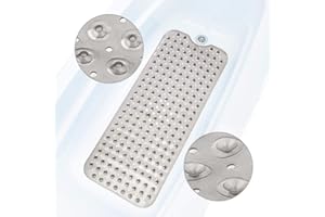 ADOV Alfombrilla Antideslizante para Bañera, 100x40 cm Alfombrilla de Baño Extra Larga, 200 Ventosas, Agujeros de Drenaje, Lavable a Máquina, Resistente al Moho, Material PVC, Alfombra Ducha