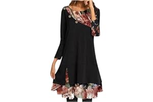NUSGEAR 2021 Vestidos Corto Mujer Moda Fiesta otoño Vestido Elegante Casual Suelto Vestido de Noche Cuello Redondo Vestidos Cortos Vestido Manga Larga impresión Vestido Playa Mujer