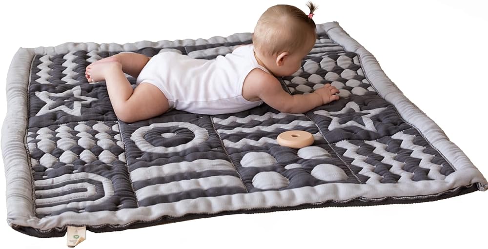 Little Dedi 3D Yumuşak Organik Pamuk Emekleme Battaniyesi - GOTS Sertifikalı, 101,6 x 101,6 cm Montessori Tasarım, Motor Beceri Geliştirme için, Tersine çevrilebilir, Gevşek İplik Yok - Yıkanabilir ve