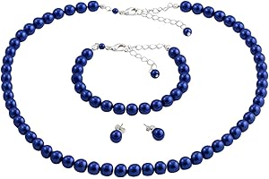 ba bijou-art Collana di perle blu, orecchini a perno in titanio, 0,8 cm, placcato argento, Verstellbar, Perle di cera, nessuno