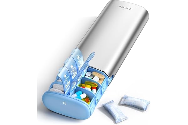Vaydeer Pilulier hebdomadaire de 7 jours (support 2 fois par jour), pilulier de voyage en métal, grande capacité, joli pilulier quotidien pour suppléments, pilules, vitamines et médicaments