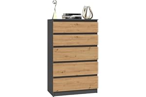 CDF Komoda antracytowa Artisan z 5 szufladami, wysokość 109 cm, wąska komoda, komoda do sypialni, korytarza, biura, sypialni, salonu, szafka z szufladami, szafa, mebel
