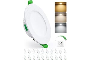 HOMEOW Justerbar LED-downlight, 5 W infällda spotlights, varmvit, 2 700 K, naturlig, 4 000 K, kall 6 000 K, oxögon, IP44 badrum, öppning 68–80 mm, extra platt 25 mm, 20 st