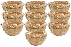 perfk Grotta di Riposo in Vimini di bambù Naturale da 10 Pezzi di Nidi Color Canarino per Piccoli Uccelli