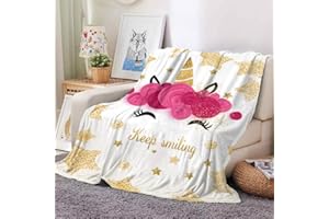 ‎HOIMLM Einhorn kuscheldecke,pinkes einhorn Kuscheldecken,Sanft Flanell Weich Fleecedecke für Mädchen,kinder kuscheldecke,mikrofaser Couchdecke,einhorn decke geschenke (100 x 150 cm, Lächelndes Einhorn)