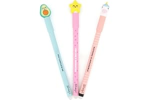 Mr. Wonderful - Set 3 Penne Bo-Bo Unicorn, Avocado, Star Penna cancellabile - Niente è impossibile - Penna con inchiostro blu