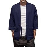 Men's Japan Haori Jacket Transition Jacket Summer Cardigan Happi Kimono Jacket Style 3/4 Sleeve Cardigan Anime Robe Traditional Japanese Clothing Nightdress Bathrobe