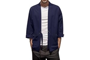 Beokeuioe Giacca da mezza stagione Uomo Giappone Happi Kimono Haori Giacca Estiva Cardigan Giacca Stile Manica 3/4 Cardigan Anime Robe Tradizionale Giapponese Abbigliamento Camicia Da Notte