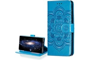 LEMAXELERS Carcasa Nokia 2.4,Funda Nokia 2.4 Flor de Mandala en Relieve Carcasa de Tipo Libro Ranuras Tarjetas de Soporte y Solapa con Cierre magnético Case,LD Mandala Blue