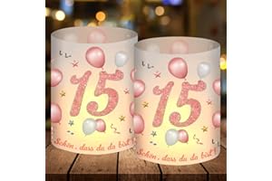 EPOKUS 12 Faroles Vela Decorativos para 15 años, decoración de Mesa 15 años Happy Birthday, Anniversaire 15 ANS Femme Homme pour Lumières de thé et Bougies