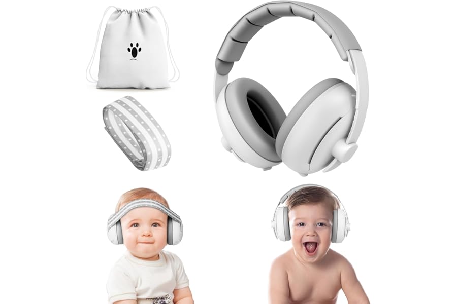 Aolso Baby Ear Defenders, 2-in-1 Baby Ear Defender for Babies and Toddlers up to 36 Months, Noise Reduction Earmuffs, Infant Noise Canceling Headphones with Soft Cushion and Adjustable Headband-Gray