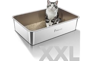 PETSLUCENT Stainless Steel Cat Litter Box: Extra Large Metal Liiter Box - Easy to Clean High Side Cat Metal Litter Pan for Large Cat and Kitty Rabbits-Non Stick Anti Leakage