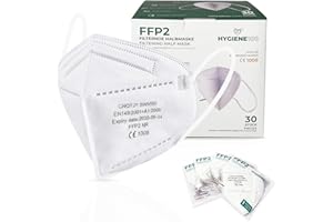 Hygiene100® 30 x maseczki FFP2, maski oddechowe z certyfikatem CE, 5 warstw, maska filtrująca cząstki stałe, higieniczne, pojedynczo zapakowane maski na twarz